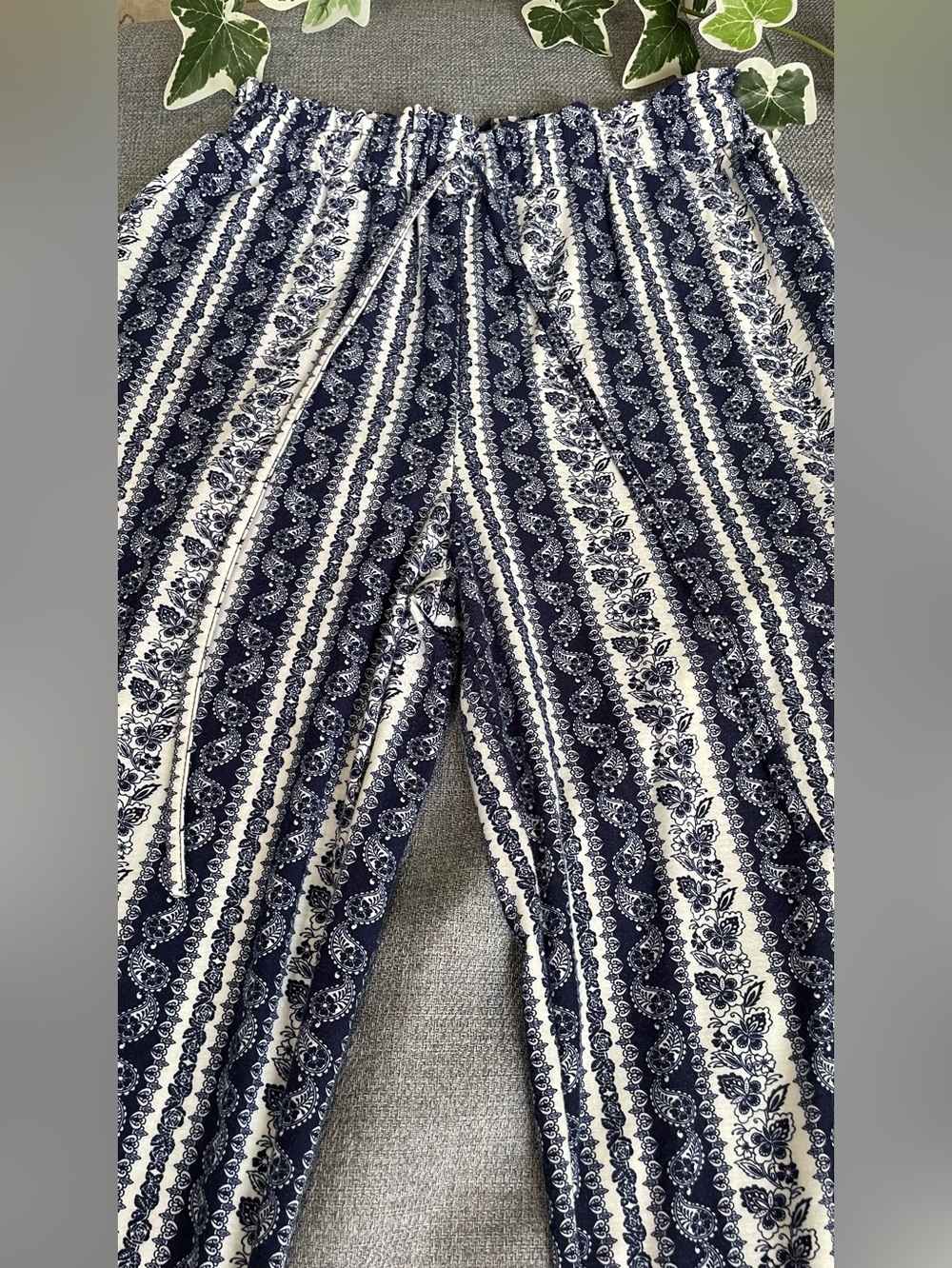 I Believe Boho Palazzo Pants Blue White Stripe Wide Leg Drawstring Size S - Picture 4 of 9